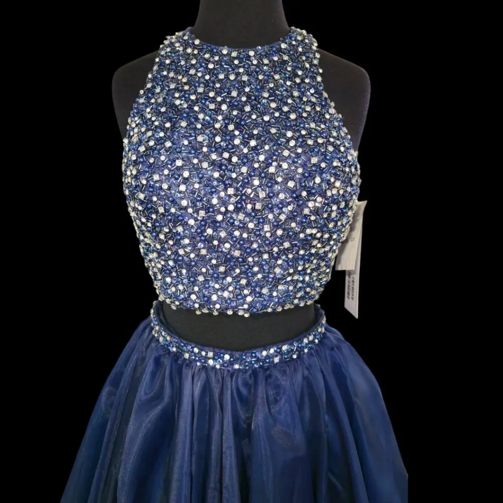 Jovani Navy Embellished Two Piece Prom Ballgown - Picture 2 of 7